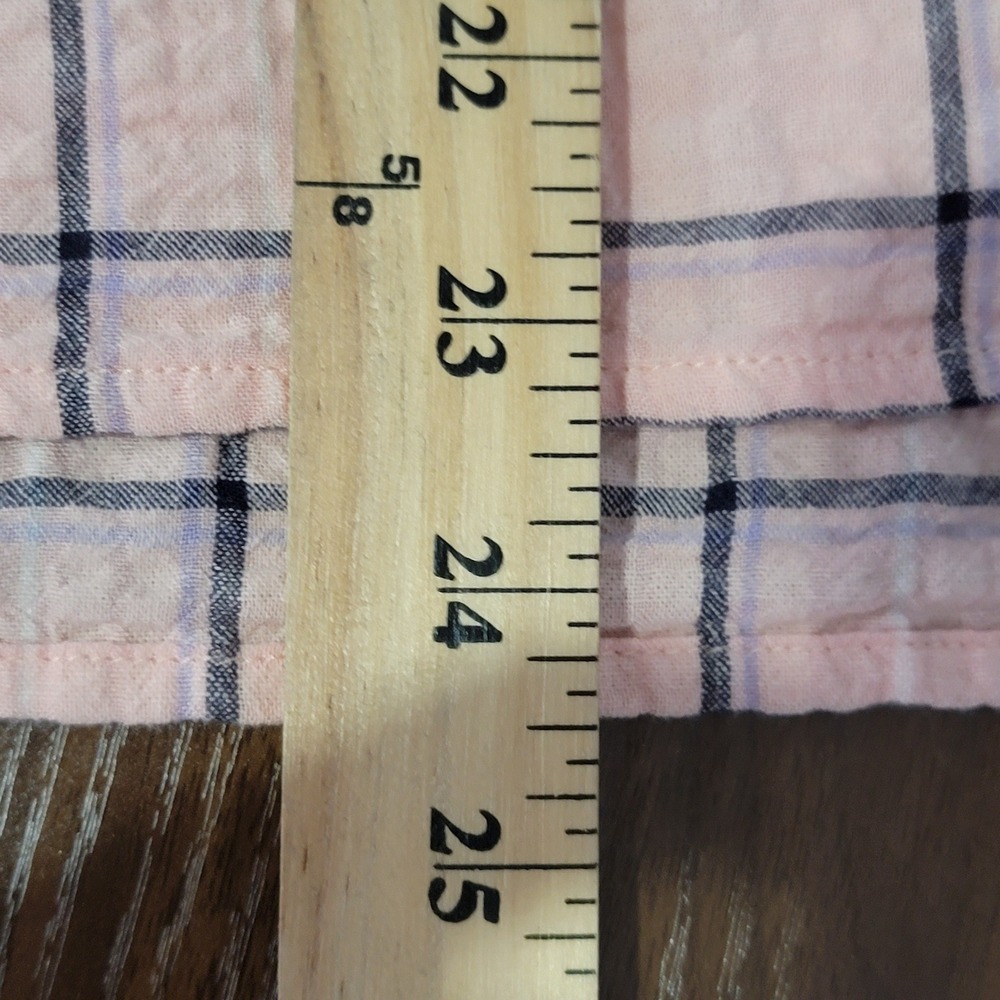 Gloria Vanderbilt Blouse Womens Medium Pink Plaid Short Sleeve V-Neck Seersucker - Picture 10 of 10
